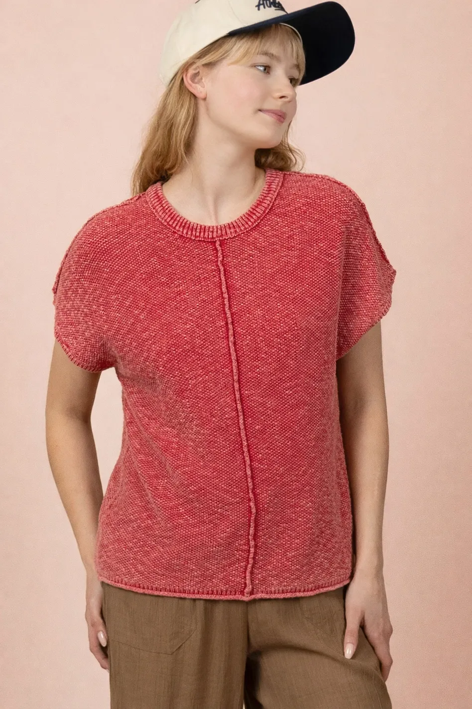 Mineral Washed Knit Casual Sweater Top, Size: Small