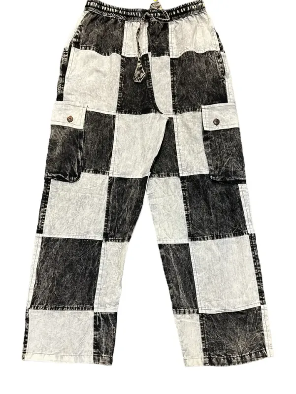 Cotton Black &amp; White Patch Wide Leg Cargo Pant
