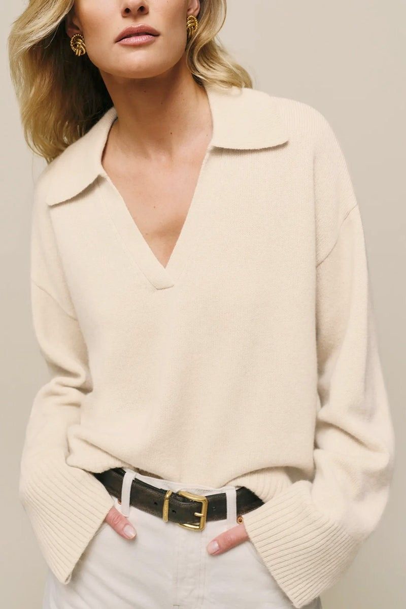 Oversized V Neck  Polo Sweater Top, Size: Small