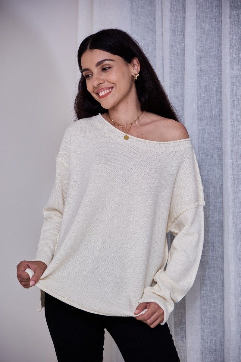 Oversized Slouchy Cotton Knit Crew Sweater, Size: Small