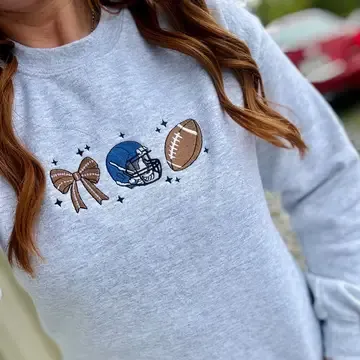 Football Helmet Bow Wholesale Embroidered Sweatshirt, Size: Small
