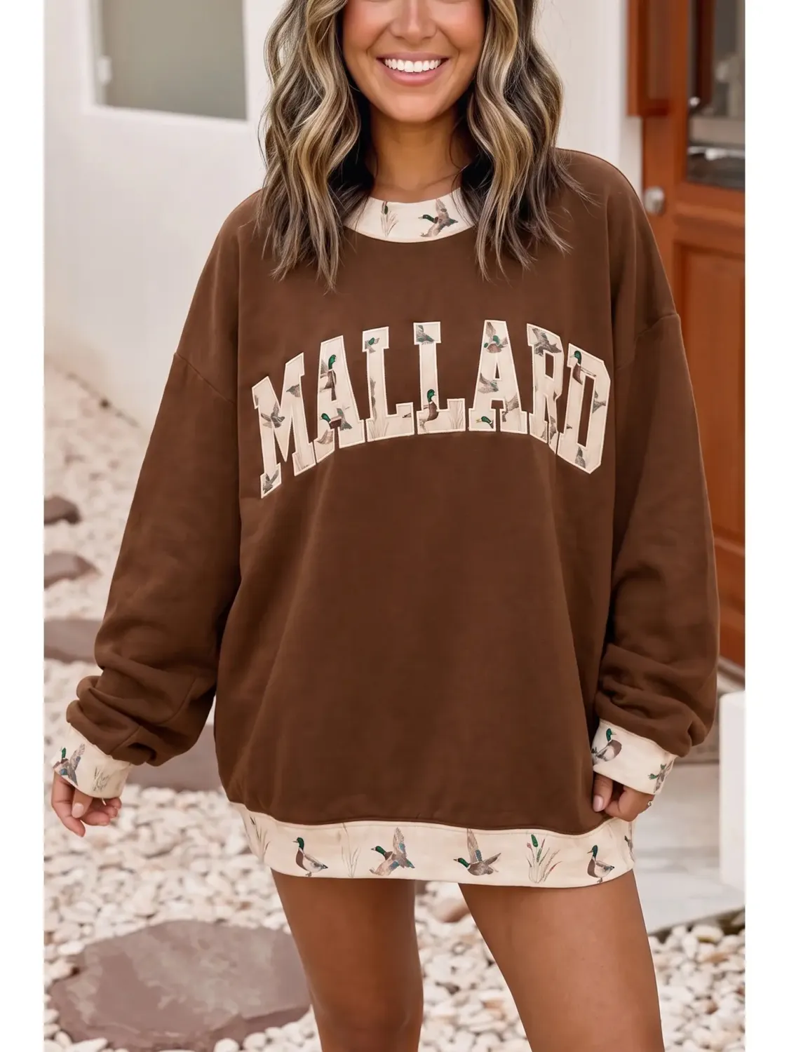 Mallard Duck Embroidered Mock Neck Sweatshirt, Size: Small