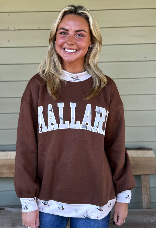 Mallard Duck Embroidered Mock Neck Sweatshirt