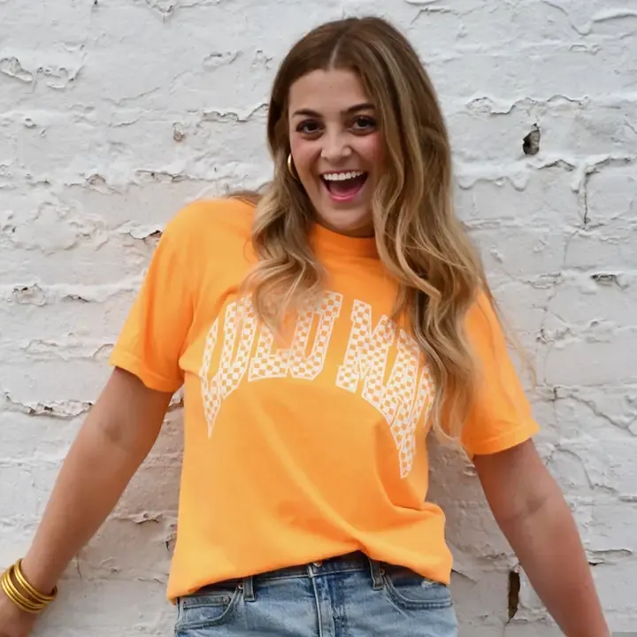 Checkered Adult Bright Orange Comfort Colors Tee, Size: Small