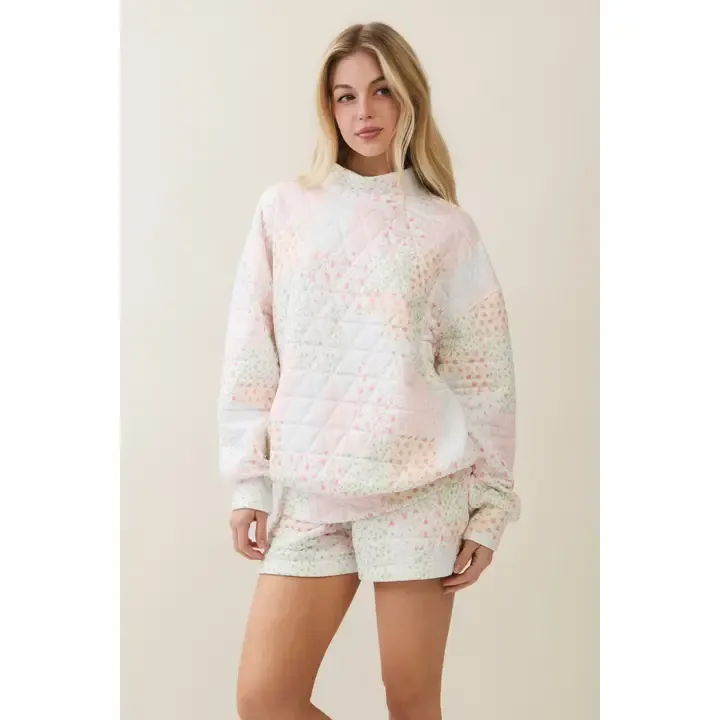 Patchwork Quilted Mock Neck Pullover
