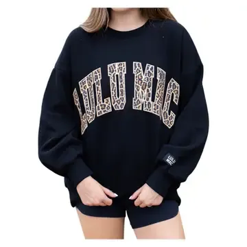 LULU MAC Black and Leopard Puff Crew, Size: Medium