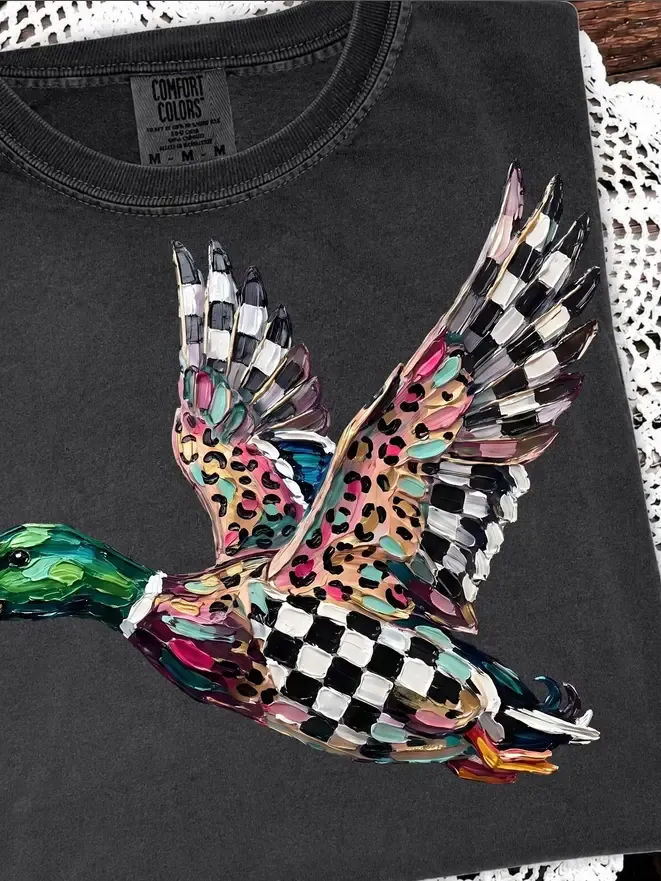 Colorful Mallard Duck Graphic Tee, Size: Small
