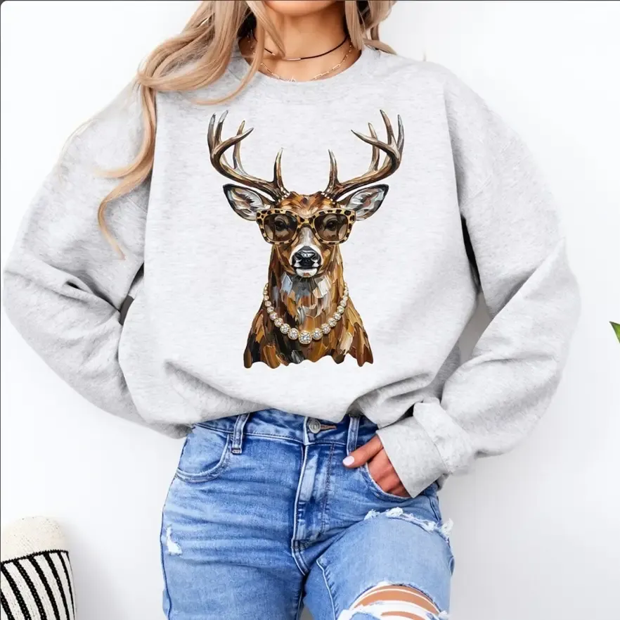 Glam Whitetail Deer Graphic Sweatshirt, Size: Small