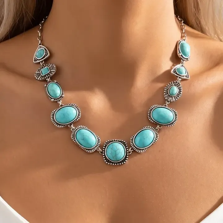 Turquoise Stone Western Collar Necklace