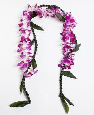TI LEAF LEI WITH PURPLE ORCHID WRAP