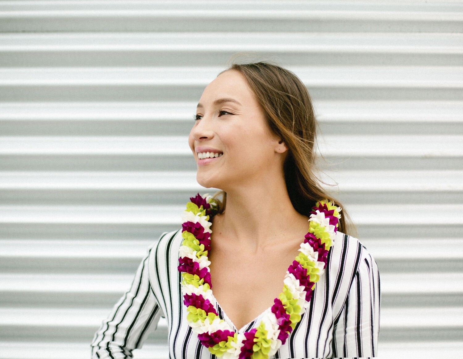 MIXED COLOR ORCHID SPIRAL LEI WITH FREE SHIPPING - WHITE + GREEN + PURPLE