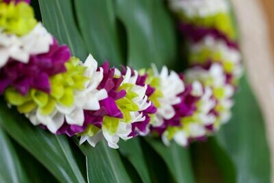 TRI COLOR SPIRAL LEI (WHITE + GREEN + PURPLE) TRI COLOR SPIRAL LEI (WHITE + GREEN + PURPLE)