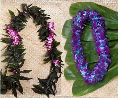 GRADUATION LEI 2 PACK  (MAILE TI LEAF STYLE / ORCHID LEI WRAP & DOUBLE ORCHID)