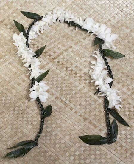 TI LEAF LEI WITH ORCHID WRAP (3 Color Options)