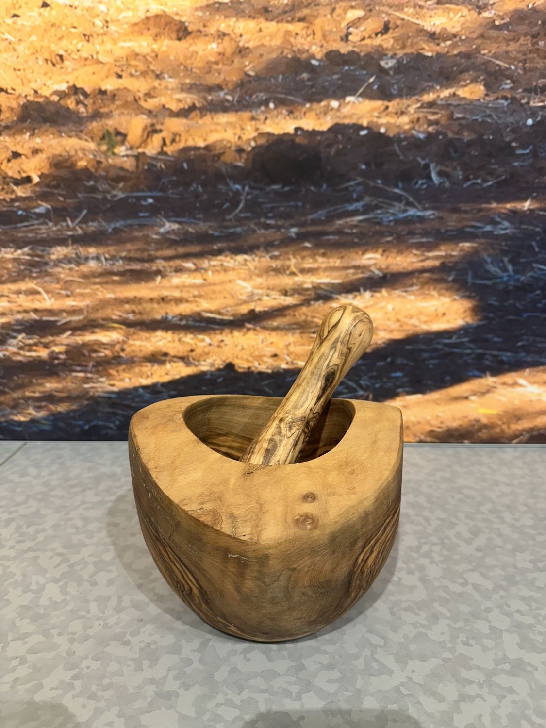 Olijfhouten vijzel 16cm met stamper