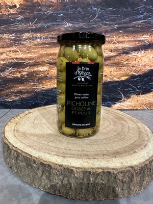 Olives vertes Picholine cassée au fenouil 360g Olives vertes Picholine cassée au fenouil 360g