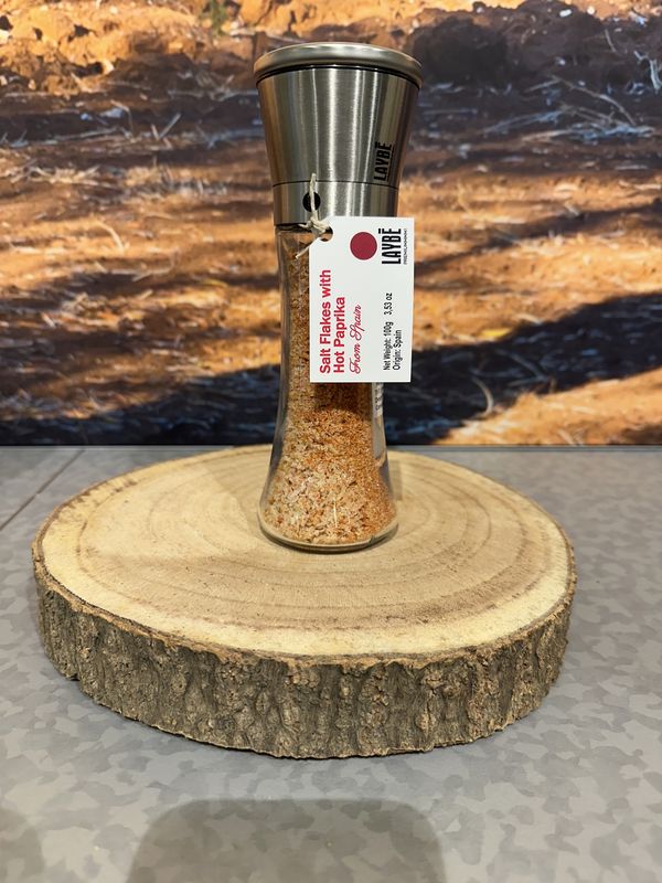 Molen met zoutvlokken en Spaanse pikante paprika 100g Molen met zoutvlokken en Spaanse pikante paprika 100g