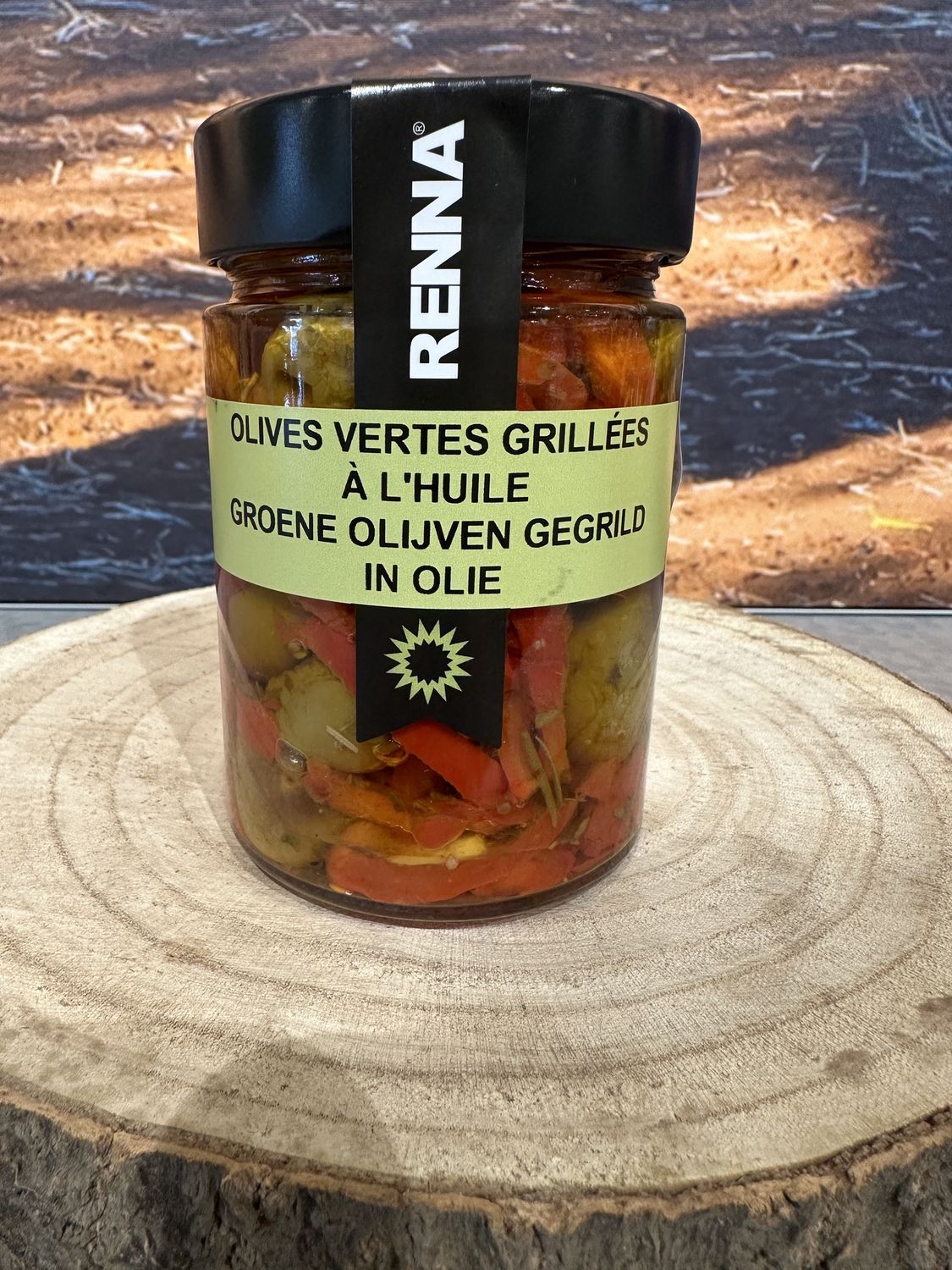 Groene olijven ontpit gegrild in olie 300g