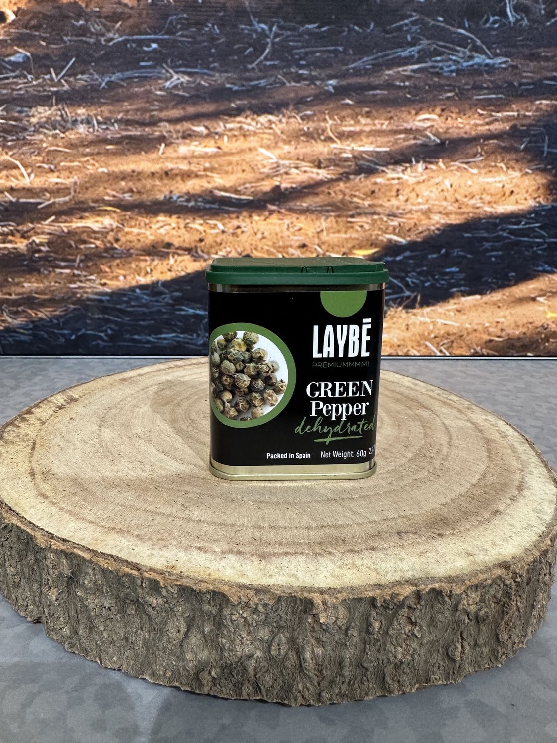 Blikje met gedroogde groene peper  uit India 60g