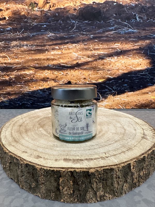 Fleur de sel de Guérande au citron & pétales de bleuets 85g Fleur de sel de Guérande au citron & pétales de bleuets 85g