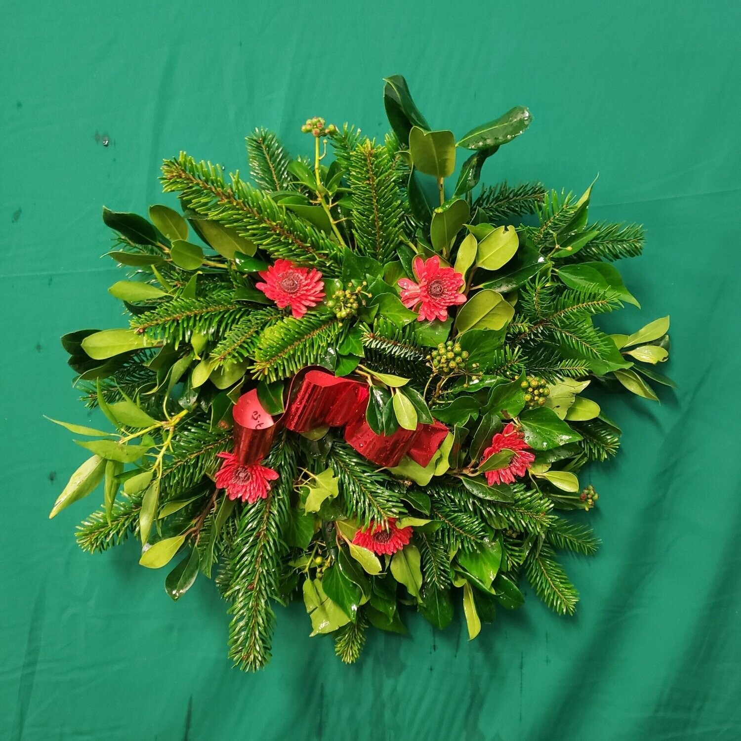 Traditional Holly Wreath Fresh foliage with plastic flowers