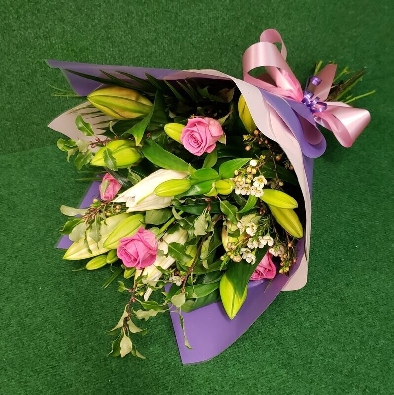 Hand tied Lily and rose Bouquet for Local delivery starting from £57.50