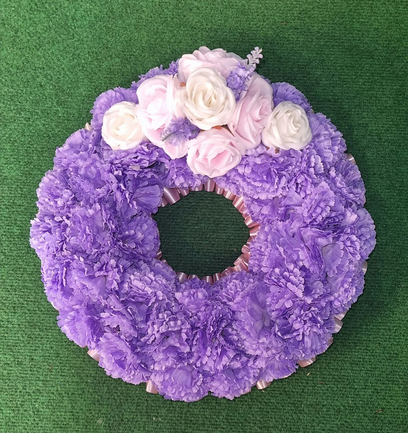 Artificial Lilac Round Wreath Tribute with Corsage