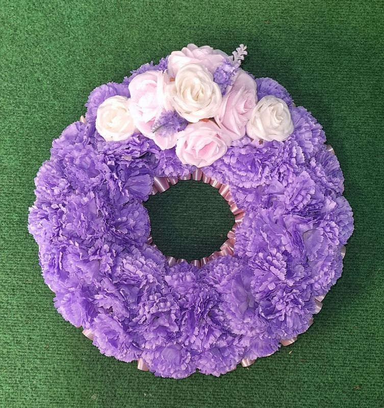 Artificial Lilac Round Wreath Tribute with Corsage