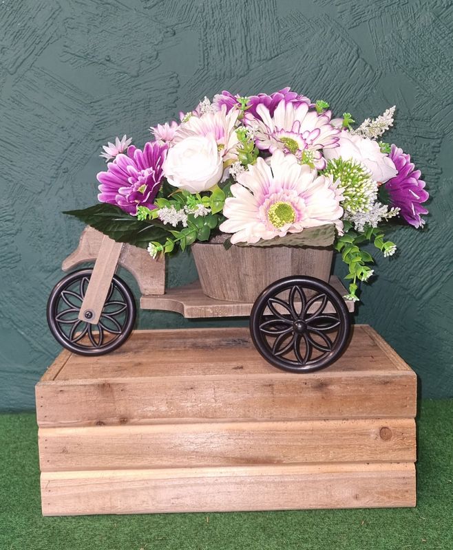Wooden Trike with Artificial Flower Arrangement
