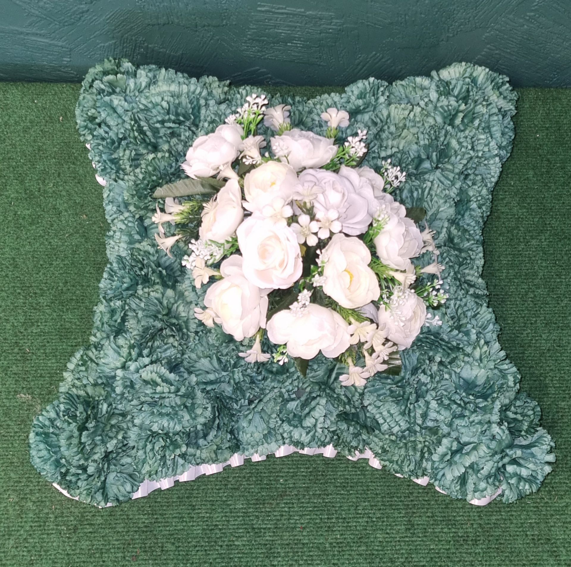 Artificial Green and White Cushion Tribute