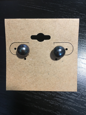 Blue-Black Stud Earrings 8-8.5mm
