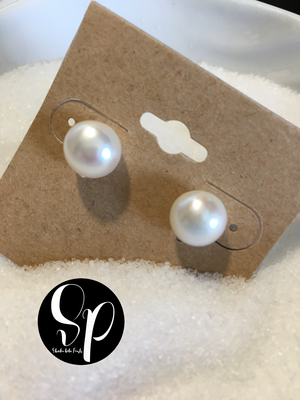 White Stud Earrings 10-10.5mm