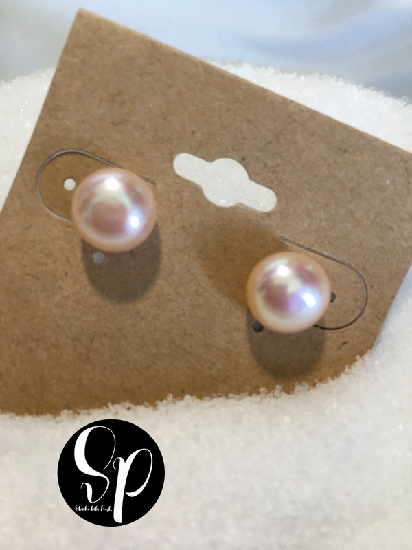 Peachy-Gold Stud Earrings 10-10.5mm