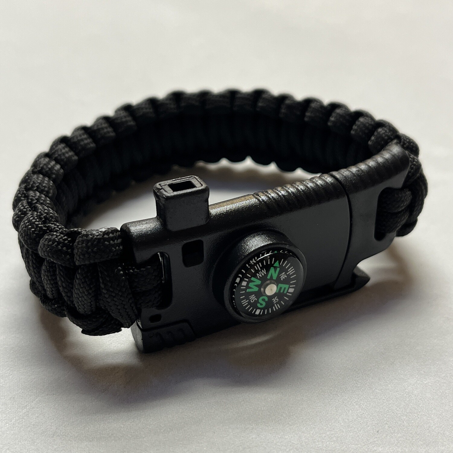 Black Paracord Bracelet W/Fire starter/Whistle/Knife