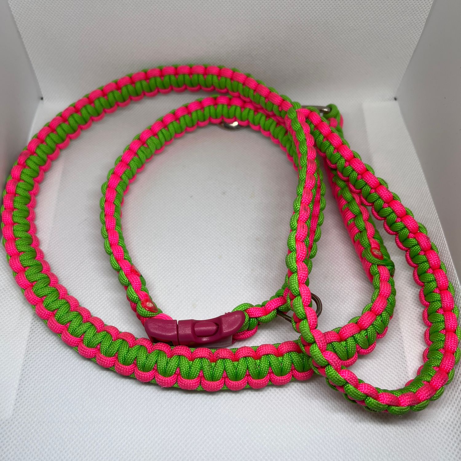 Pink/Green Dog Collar and Leash