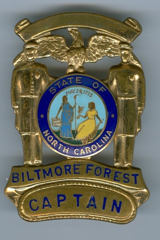 ​Biltmore Forest, NC Police Hat Badge, Captain, 1970&#39;s, (Obsolete)