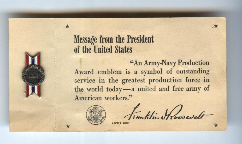 Army-Navy Production Award w/Card-Sterling