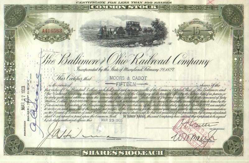 Baltimore and Ohio Railroad Stock Certificate