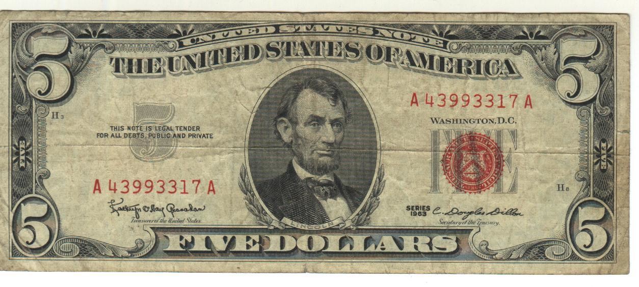 US Lincoln $5 Note , 1963, VG