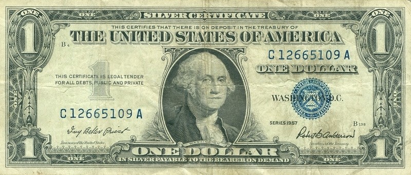 US Washington $1 Silver Certificate  , 1957, VG