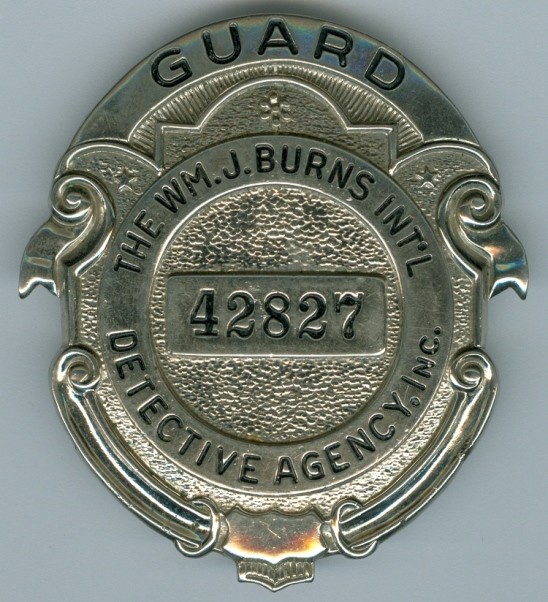 Wm. J. Burns International Detective Agency Badge-, PB, 1960&#39;s