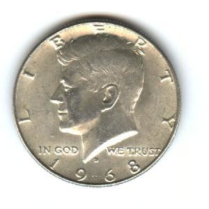 US Kennedy Half Dollar, 1968-D, VF