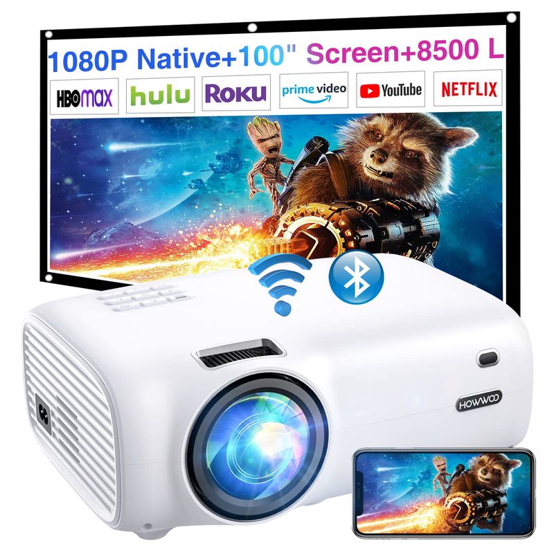 HOWWOO BL-43 1080P WiFi Projector with 100" Screen