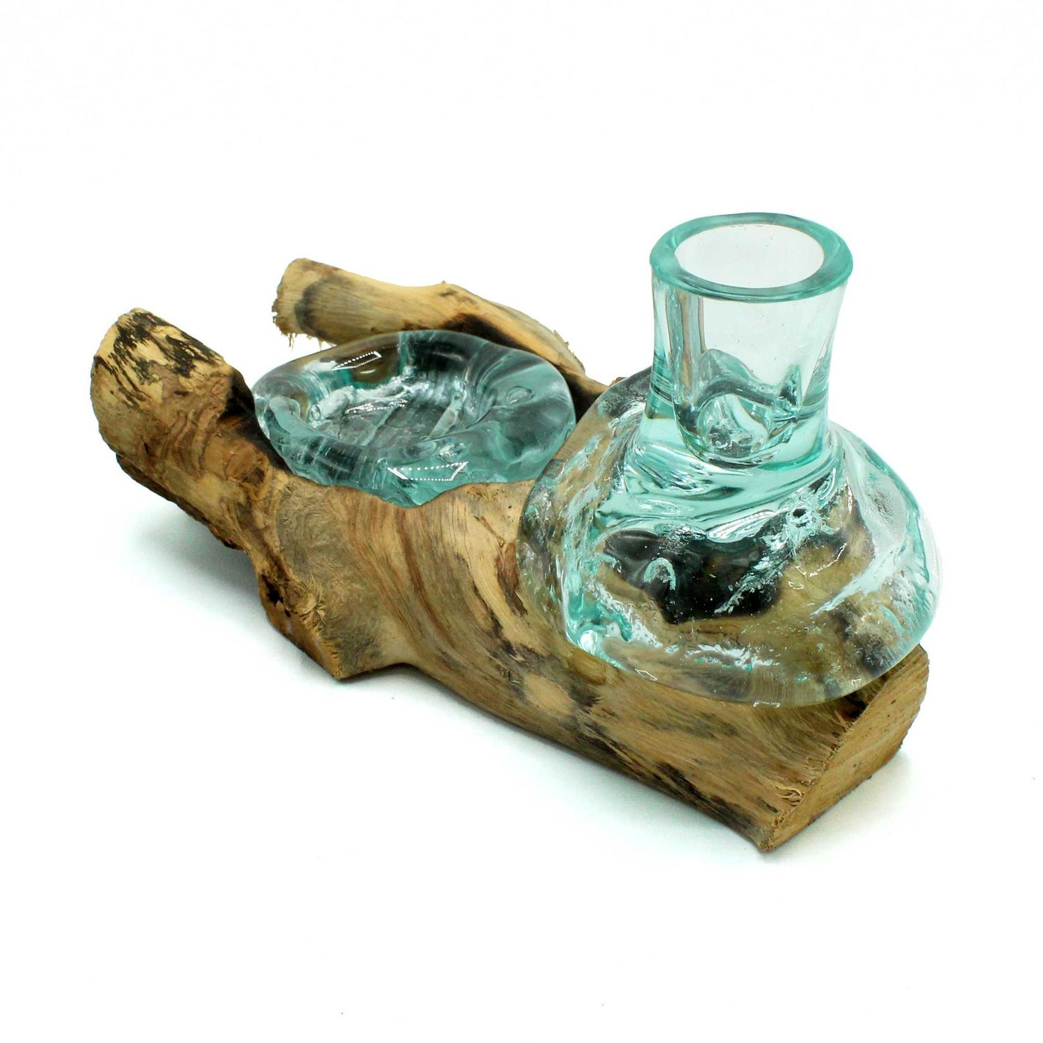 Petit vase et porte bougie sur bois