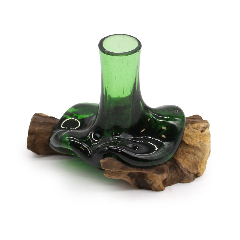 Mini vase en verre recyclé fondu sur bois