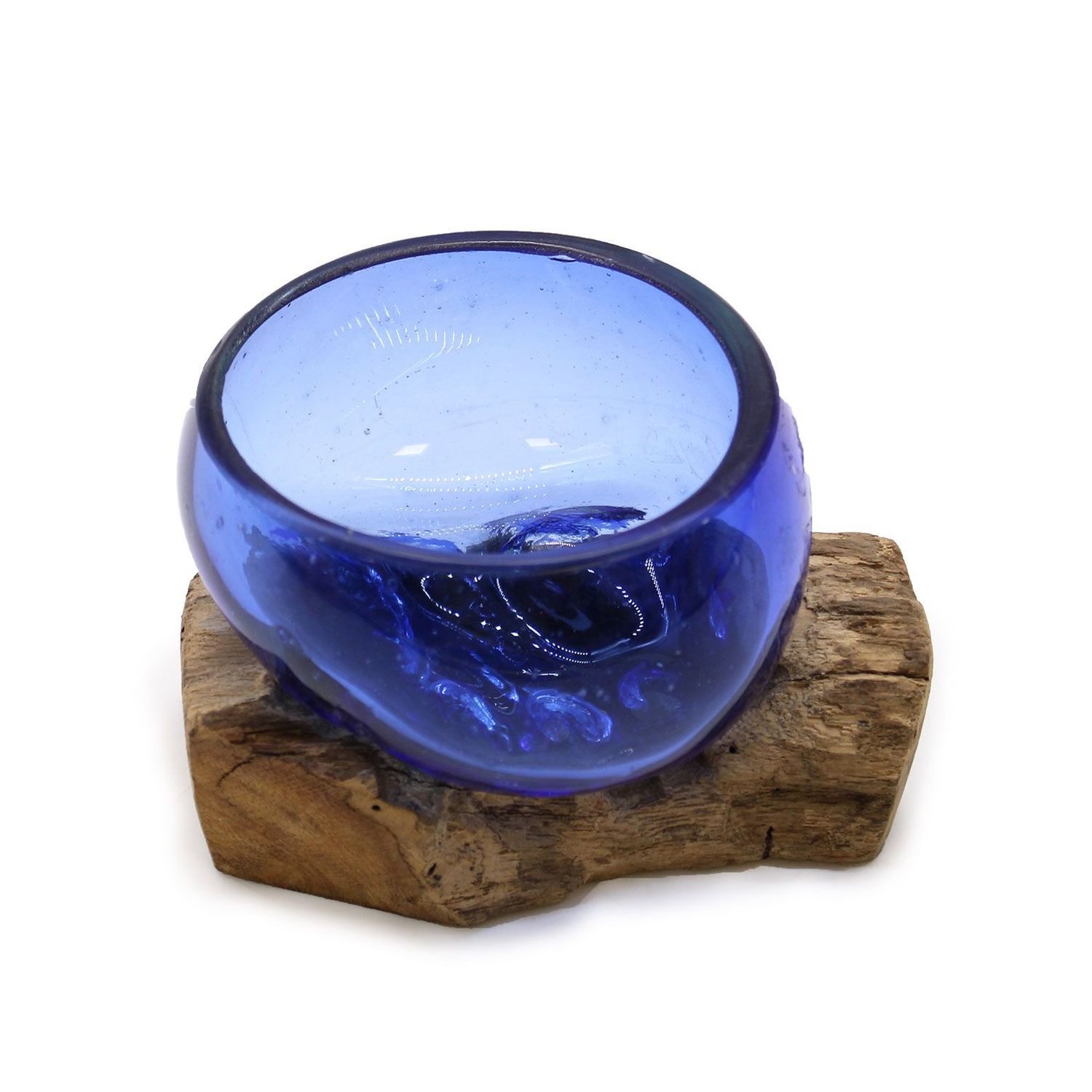 Mini bol bleu en verre fondu sur bois Mini bol bleu en verre fondu sur bois