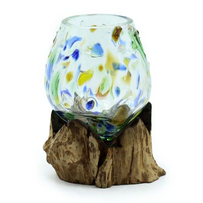 Verre coloré fondu sur bois - Bol moyen