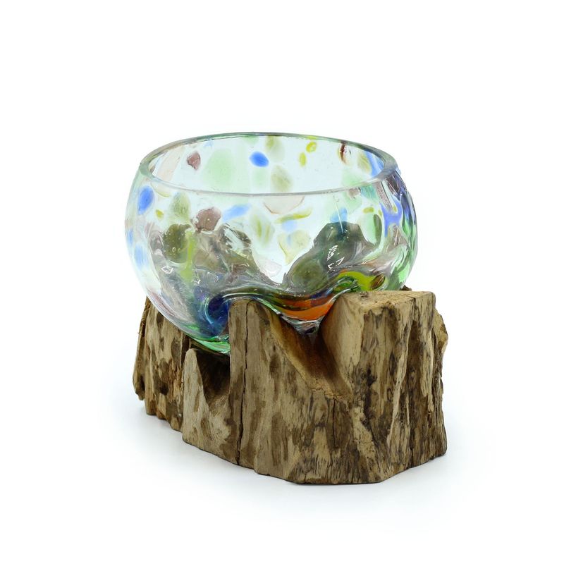 Verre coloré fondu sur bois - Petit bol