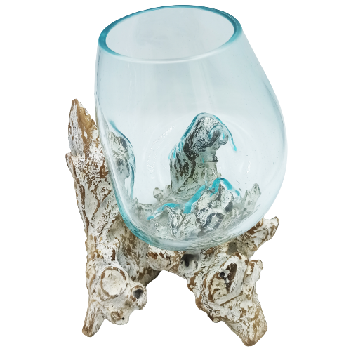 Vase en verre soufflé sur bois blanchi -GRAND BOL