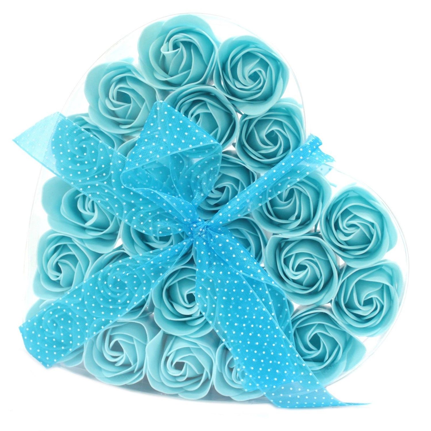 Lot de 24 roses de savon dans boîte en forme de cœur - BLEU Lot de 24 roses de savon dans boîte en forme de cœur - BLEU